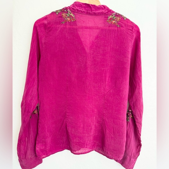 Johnny Was Pink Fuchsia Embroidered Long Sleeve Button Down Size Small - Picture 4 of 9